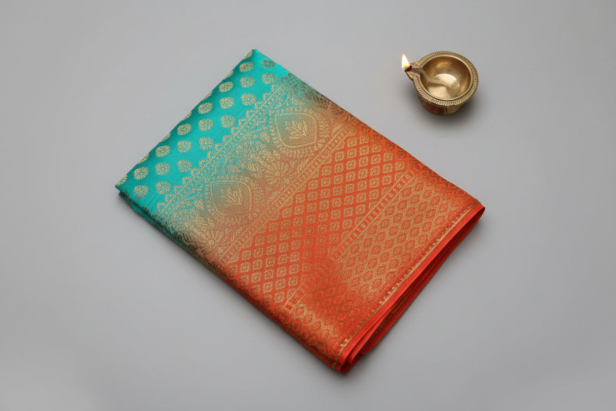 crepe  budget friendly saree. with golden zari work.