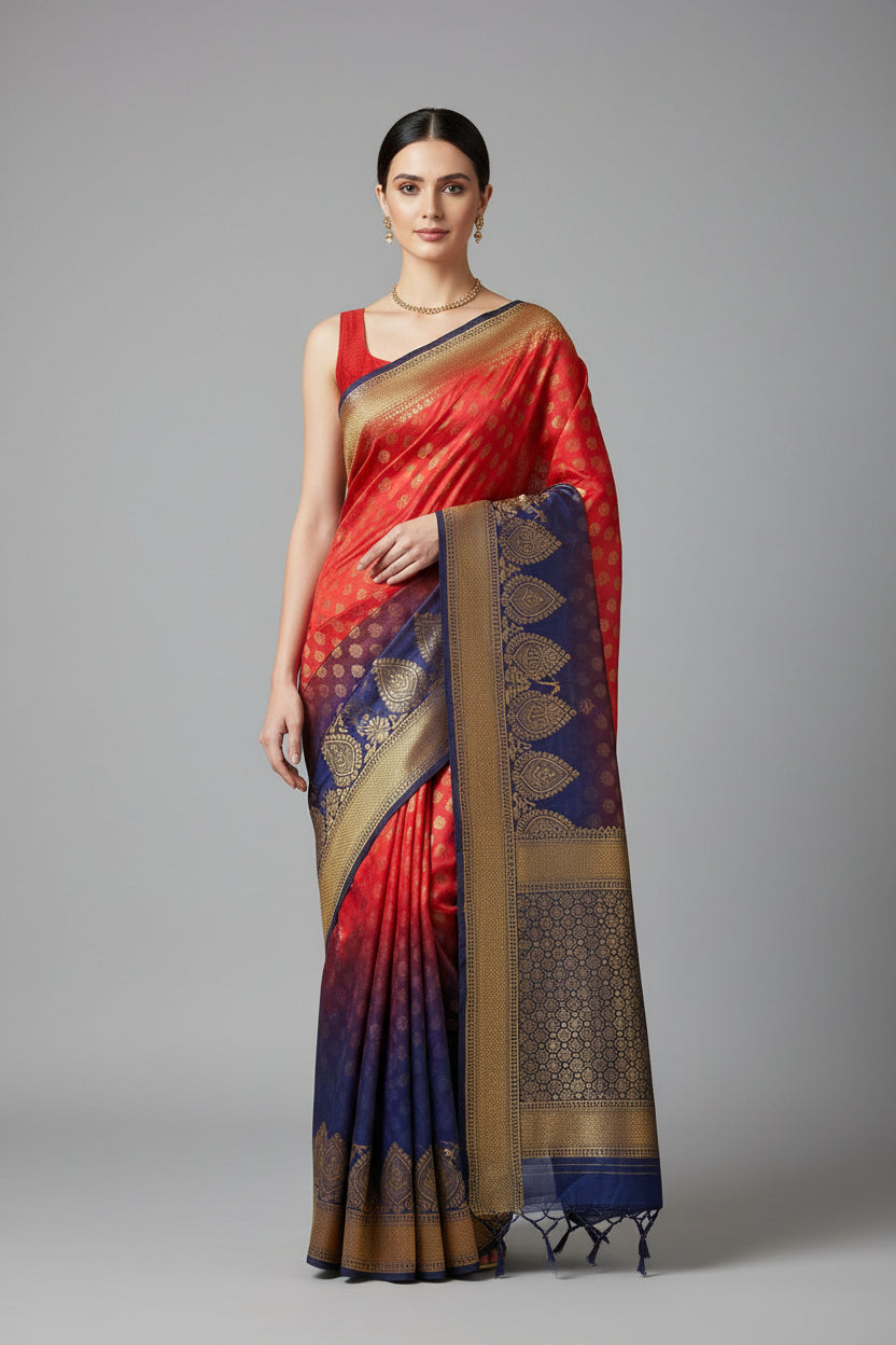 crepe saree with golden Zari.