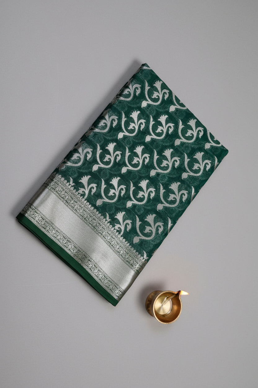 Orgnaza banarasi saree with silver zari work.