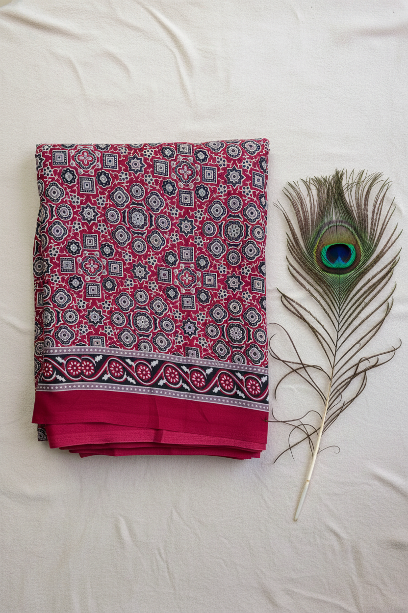 Ajrak Print Silk Sarees.