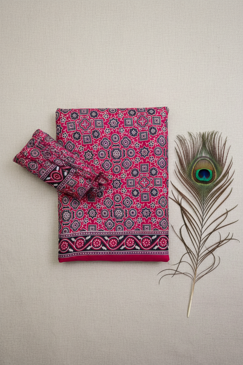 Ajrak Print Silk Sarees.