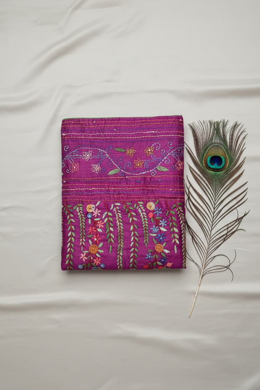Kolkata Special Katha Work Saree.  All over beautiful embroidery. Knot Work . All  Hand Work.