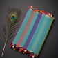 Linen Cotton Sare With Solid Standing Lines Vibrant Contrast Colors