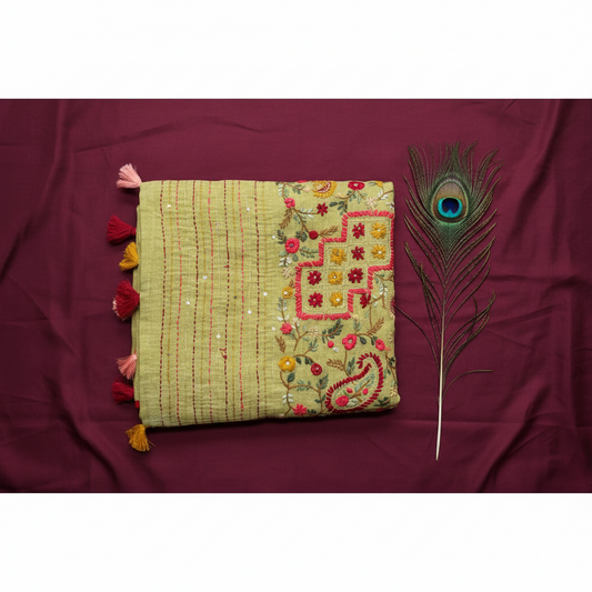 Kolkata Cotton Katha Work Saree.