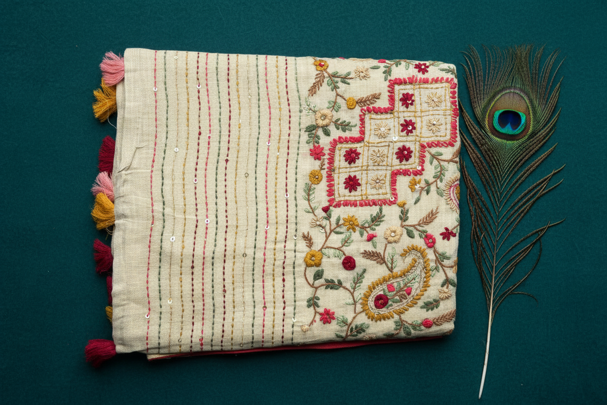 Kolkata Cotton Katha Work Saree.