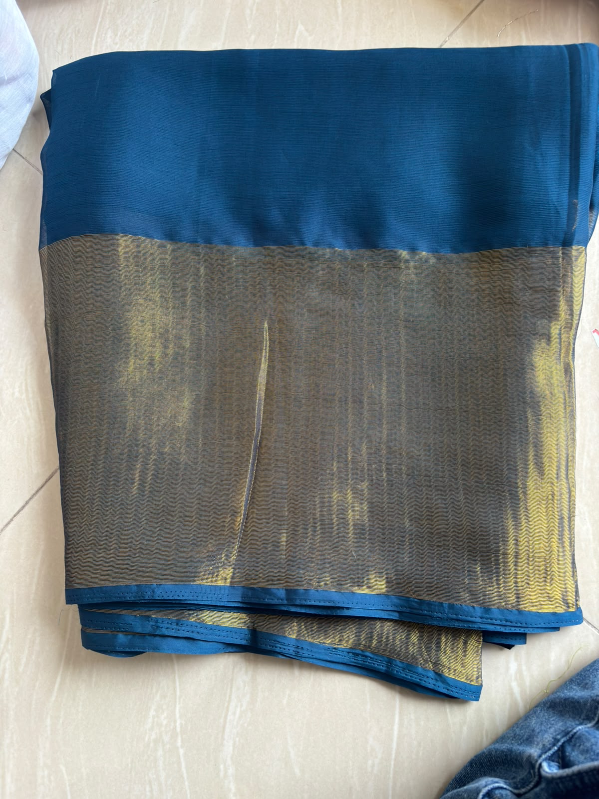 Chiffon sarees with big golden border . Three elegant colors