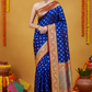 Pure khaddi goergette royal blue and border contrast red color pure benarasi saree