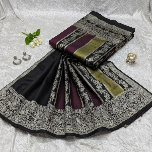 Black tissue  and mushroo silk rangkat pure banarasi sare