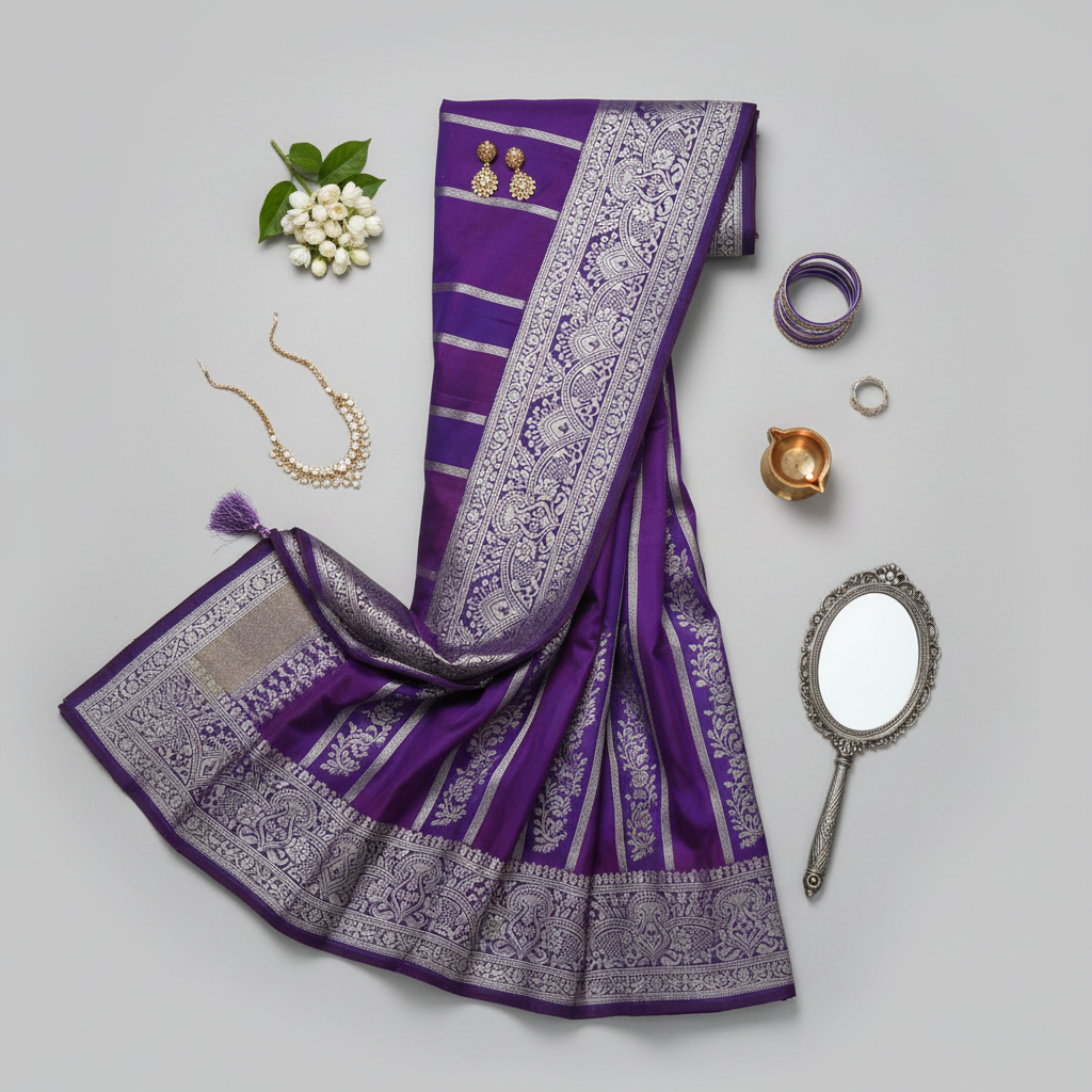 beautiful purple and royal blue tissue and mushroo silk rangkat  pure banarasi saree