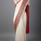 Pearl white munga silk saree with pasmina zari work banarasi saree