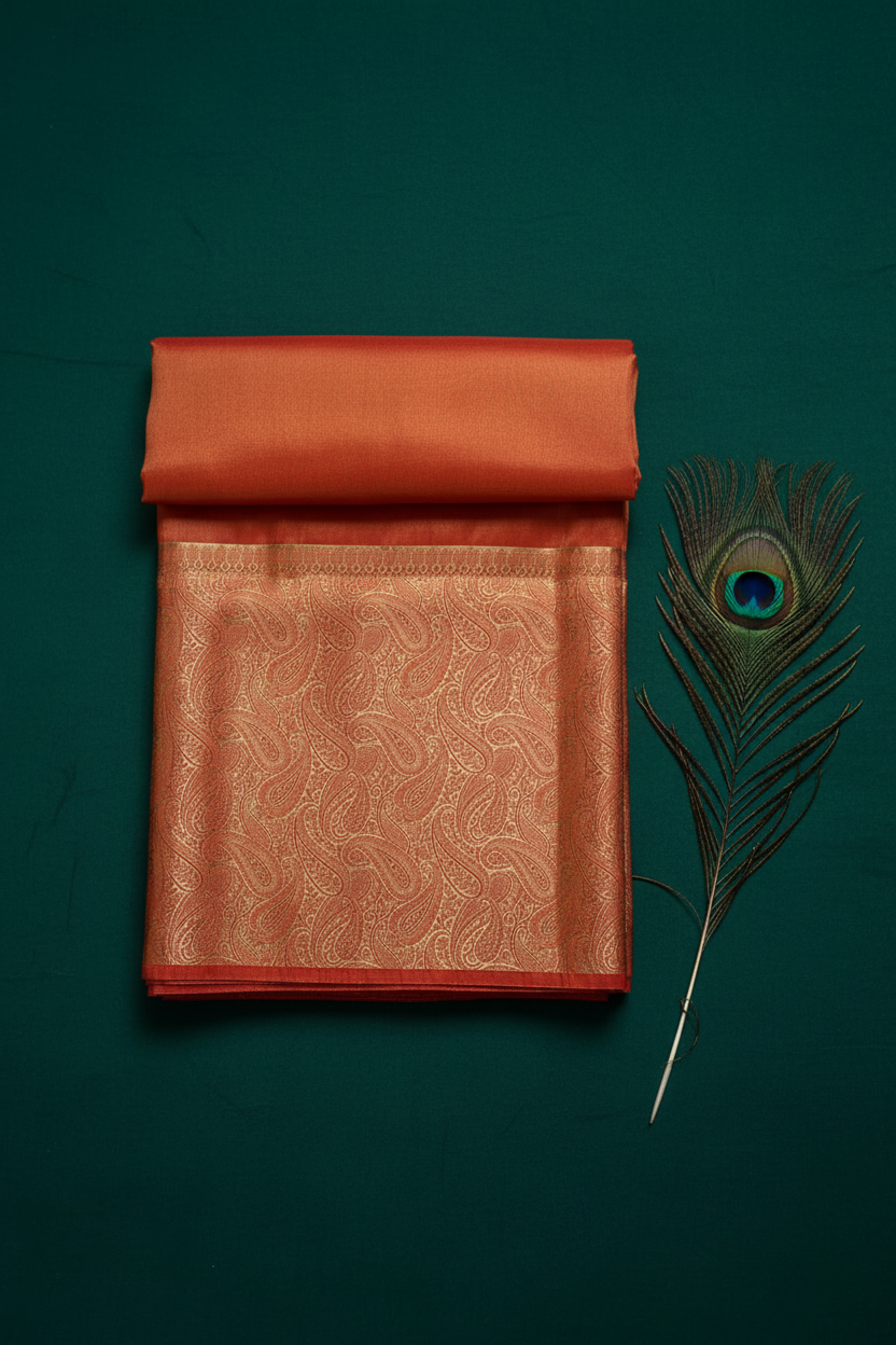 Tissue banarasi saree. Flame orange color.