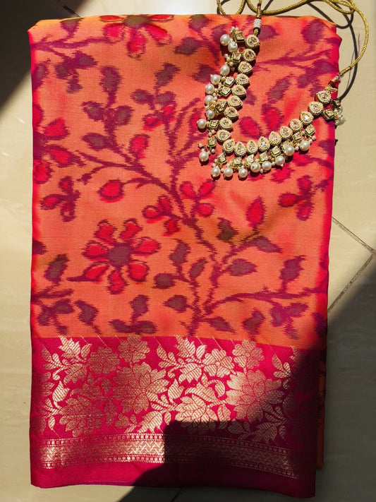 Budget friendly banarasi silk saree with patola design.
