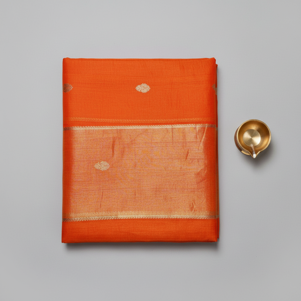 Pure tissue and pure organza saree with golden zari motifs. premium banarasi saree