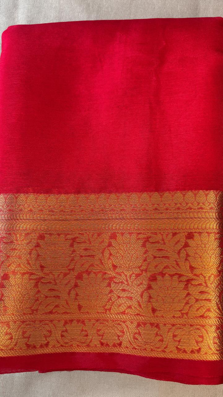 warm silk banrasi saree with golden zari work pallu and blouser