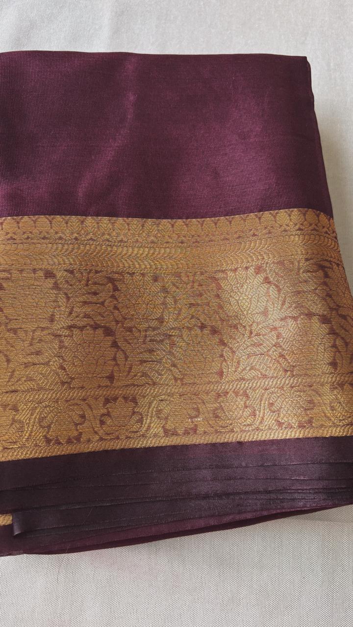 warm silk banrasi saree with golden zari work pallu and blouser