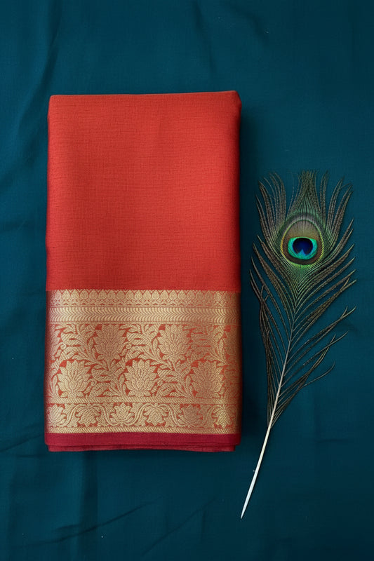 Warm silk banrasi saree with golden zari work pallu and blouser